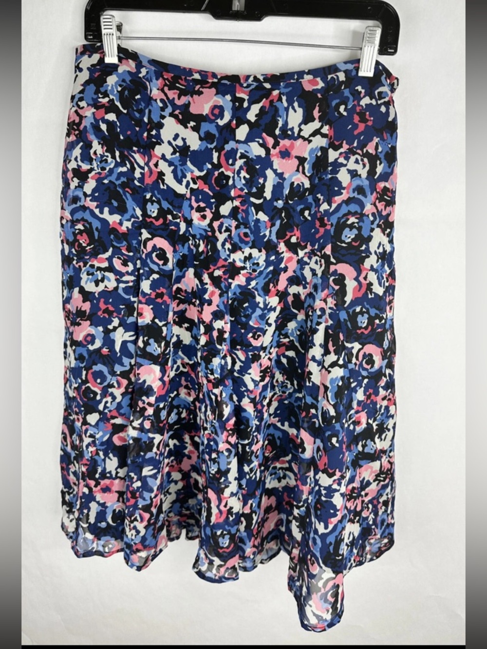 Talbots Womens Skirt 8 Blue Pink White Floral A Line Pleated Lined Midi